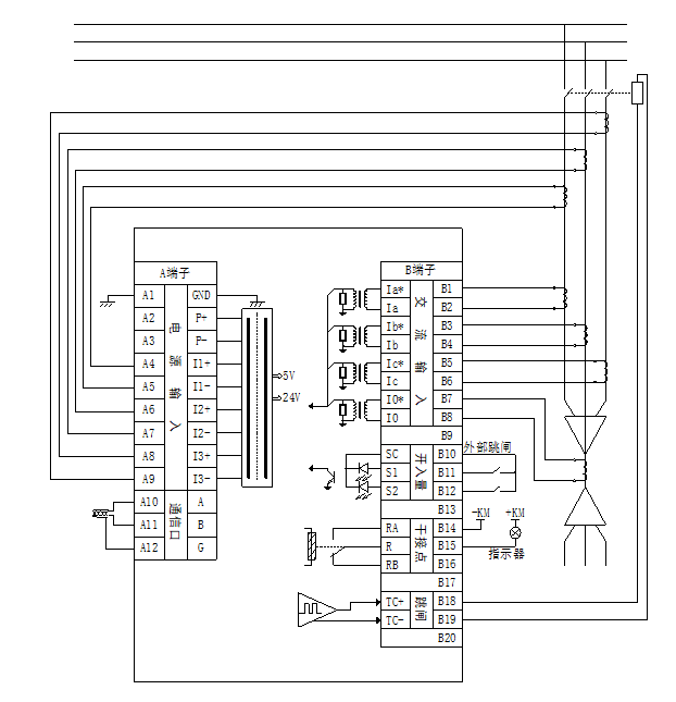 SGE2100无源自供电方式的端子接线图