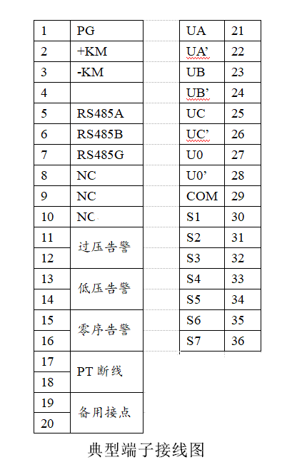 SGE2000M微机PT保护装置端子接线图